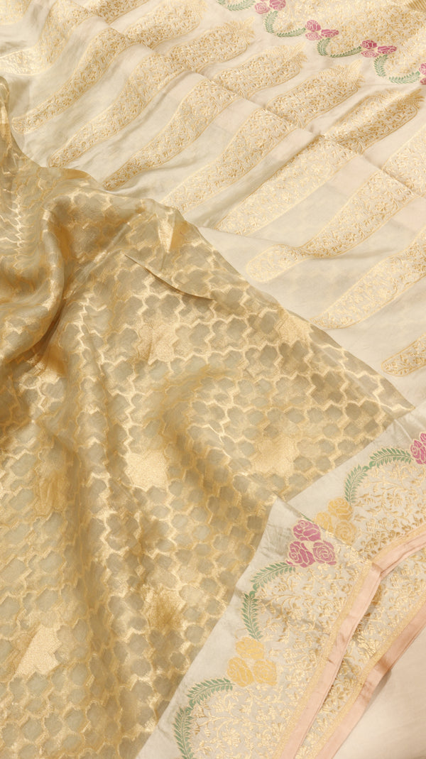 Handloom Kora Silk Saree with Katan Border