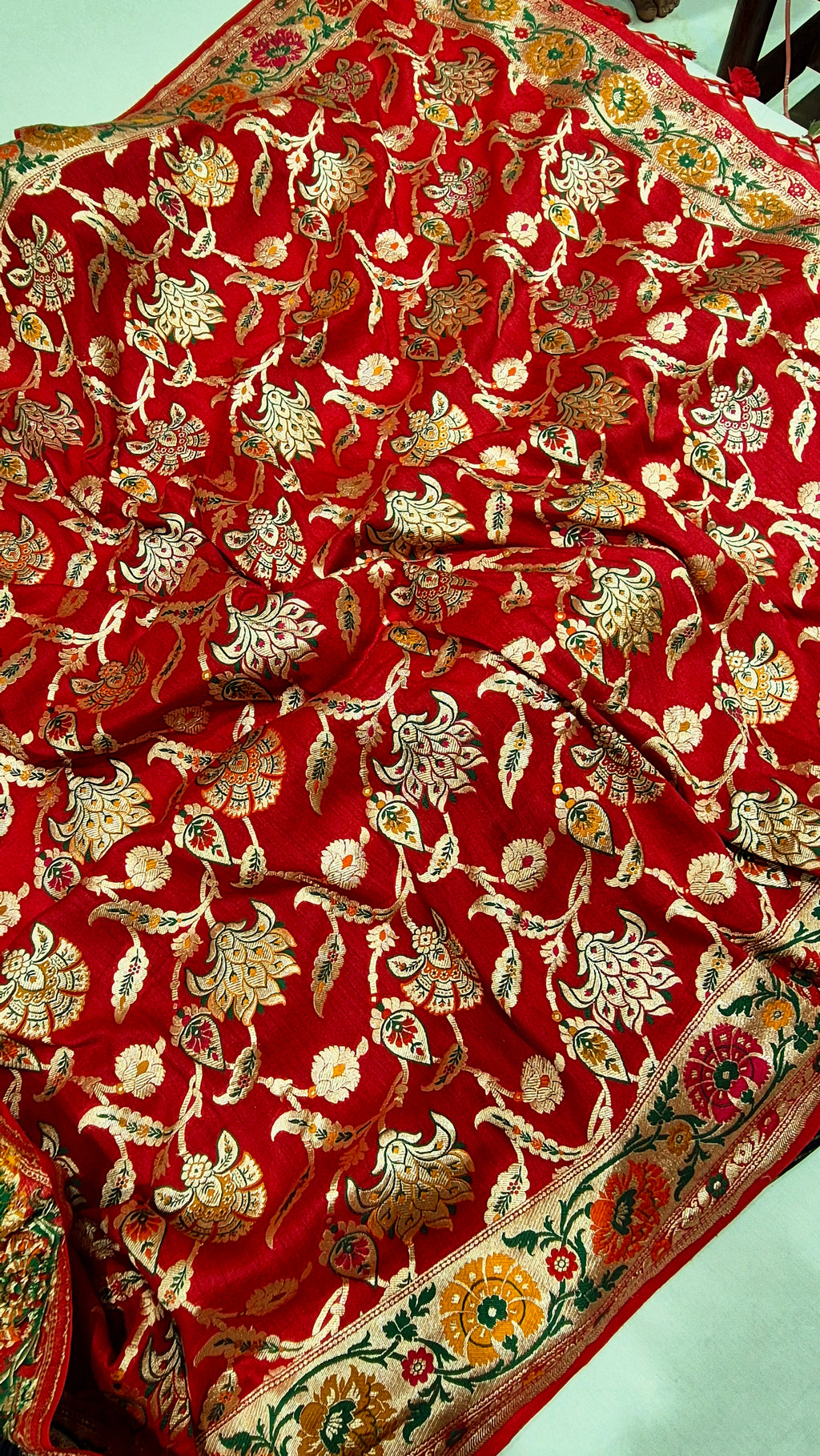 Yellow Pure Moonga Silk Handloom Suit Set with Contrast Dupatta