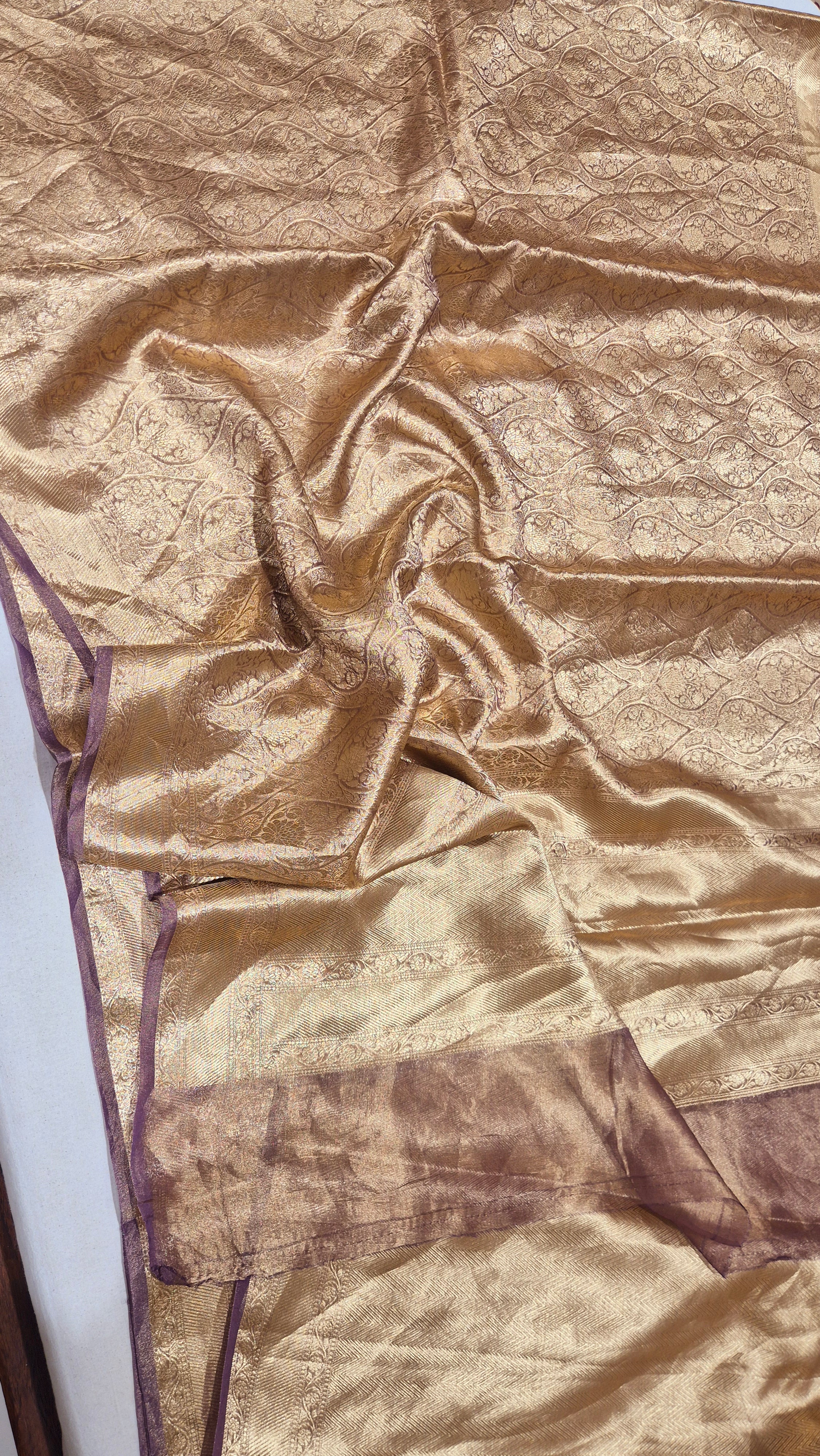 Plum Pure Tissue Silk Handloom Saree with Brocade