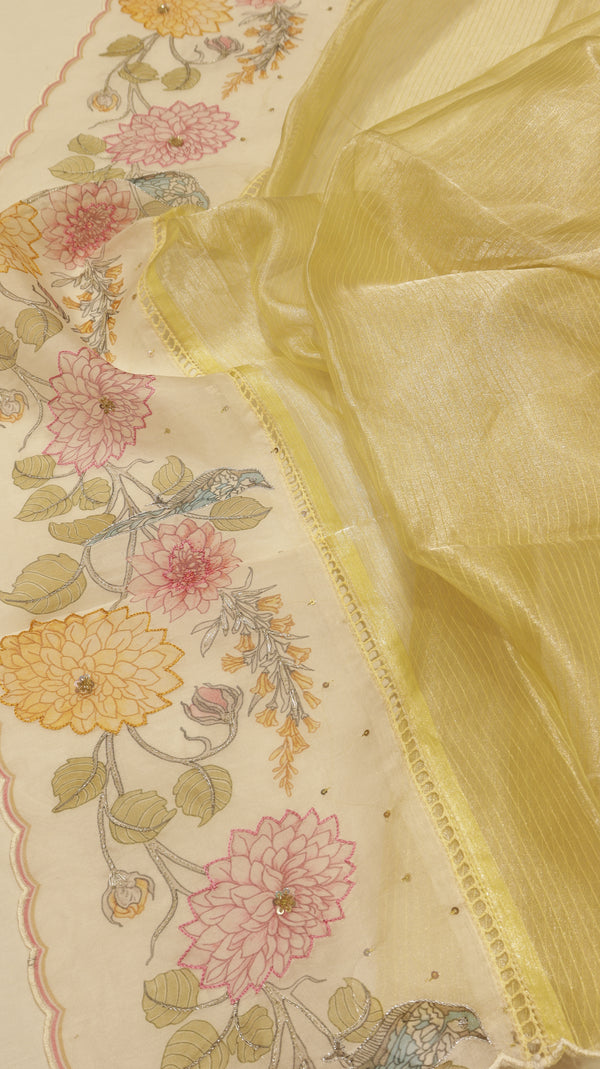 Hand Embroidered Banarasi Tissue Silk Suit