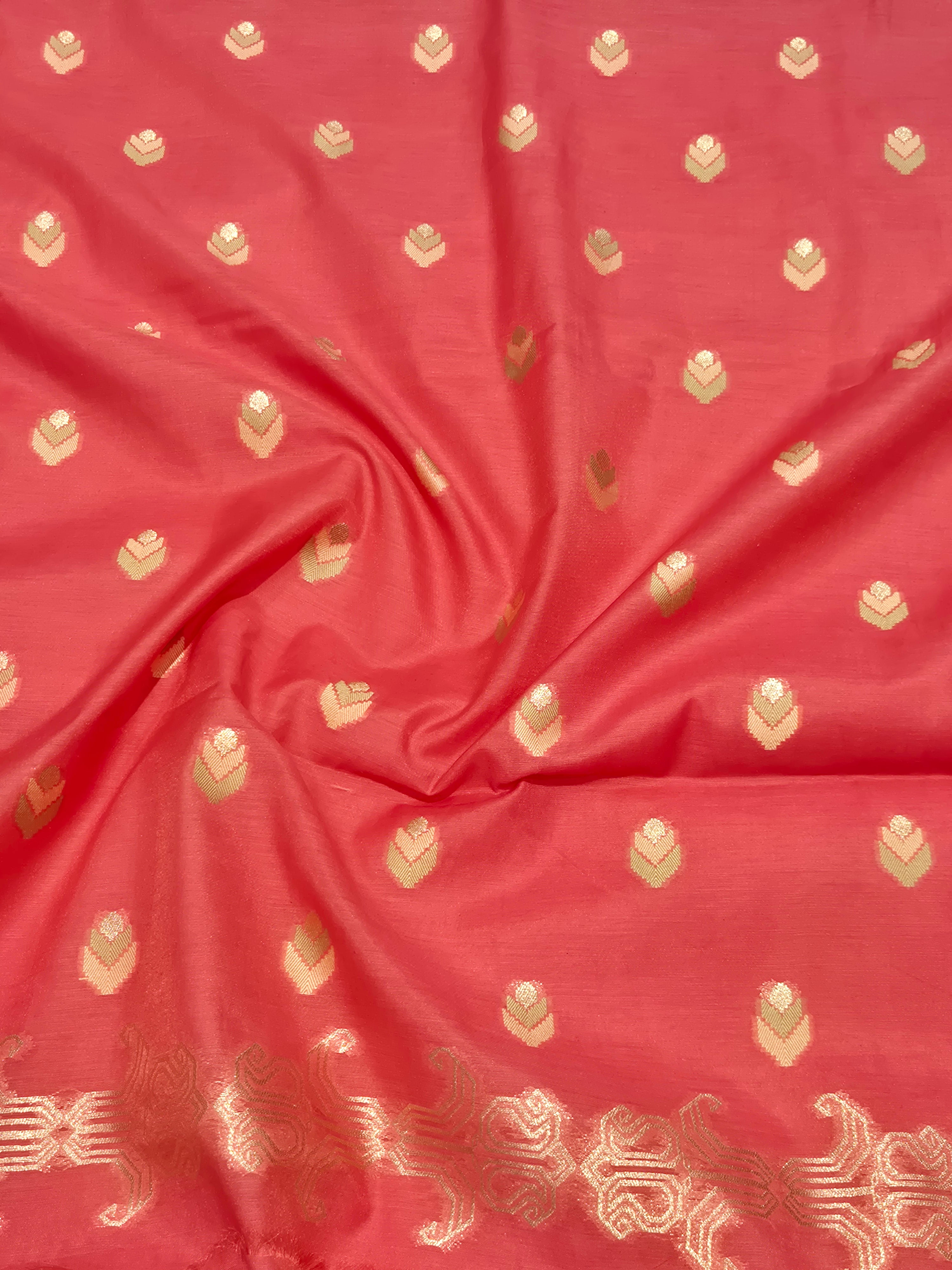 Banarasi Pure Cotton Suit Set - Carrot Red