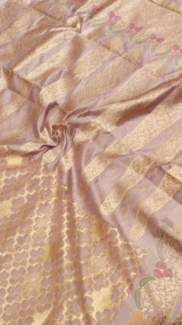 Handloom Kora Silk Saree with Katan Border