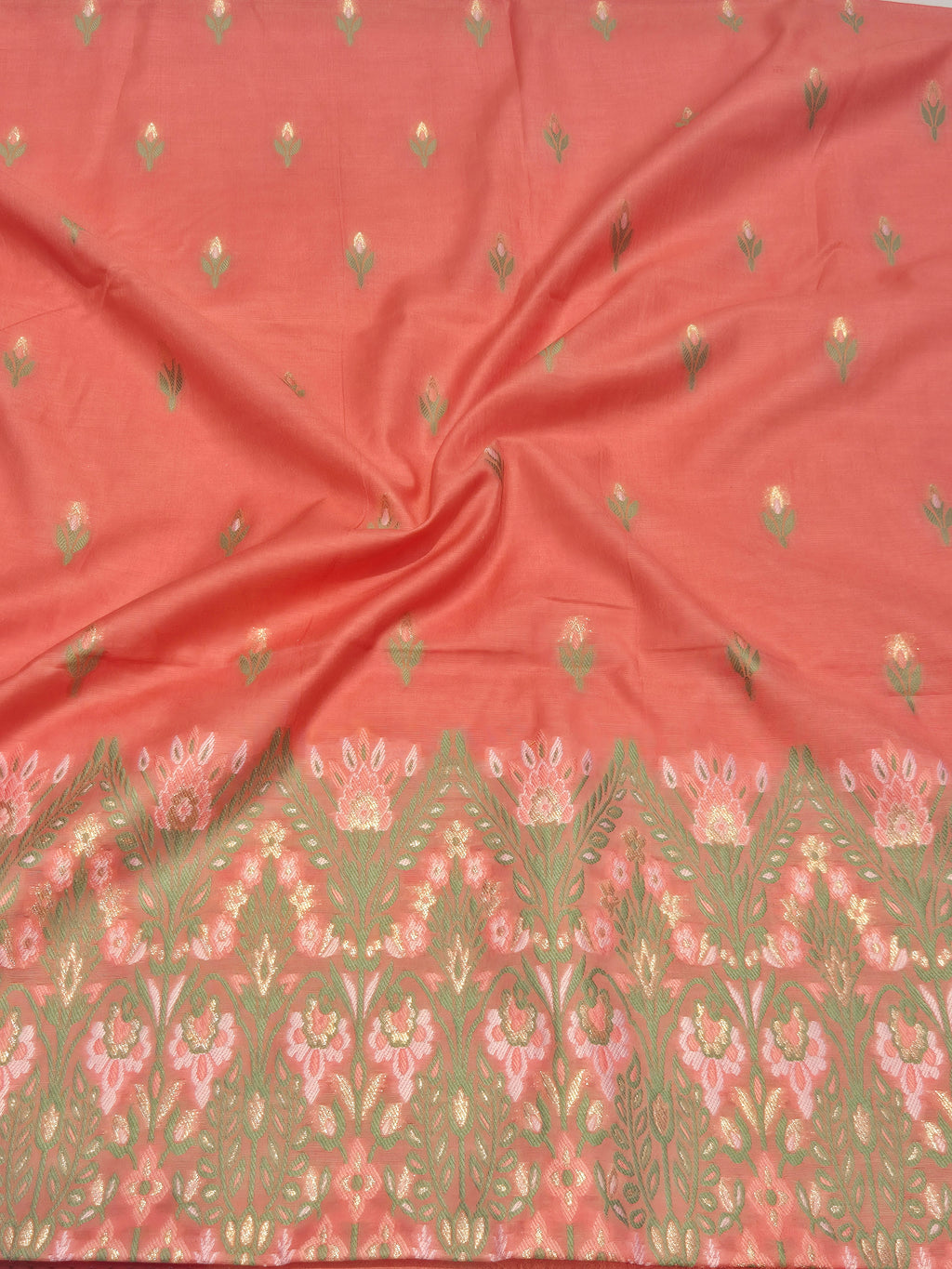 Banarasi Pure Cotton Suit Set - Peach