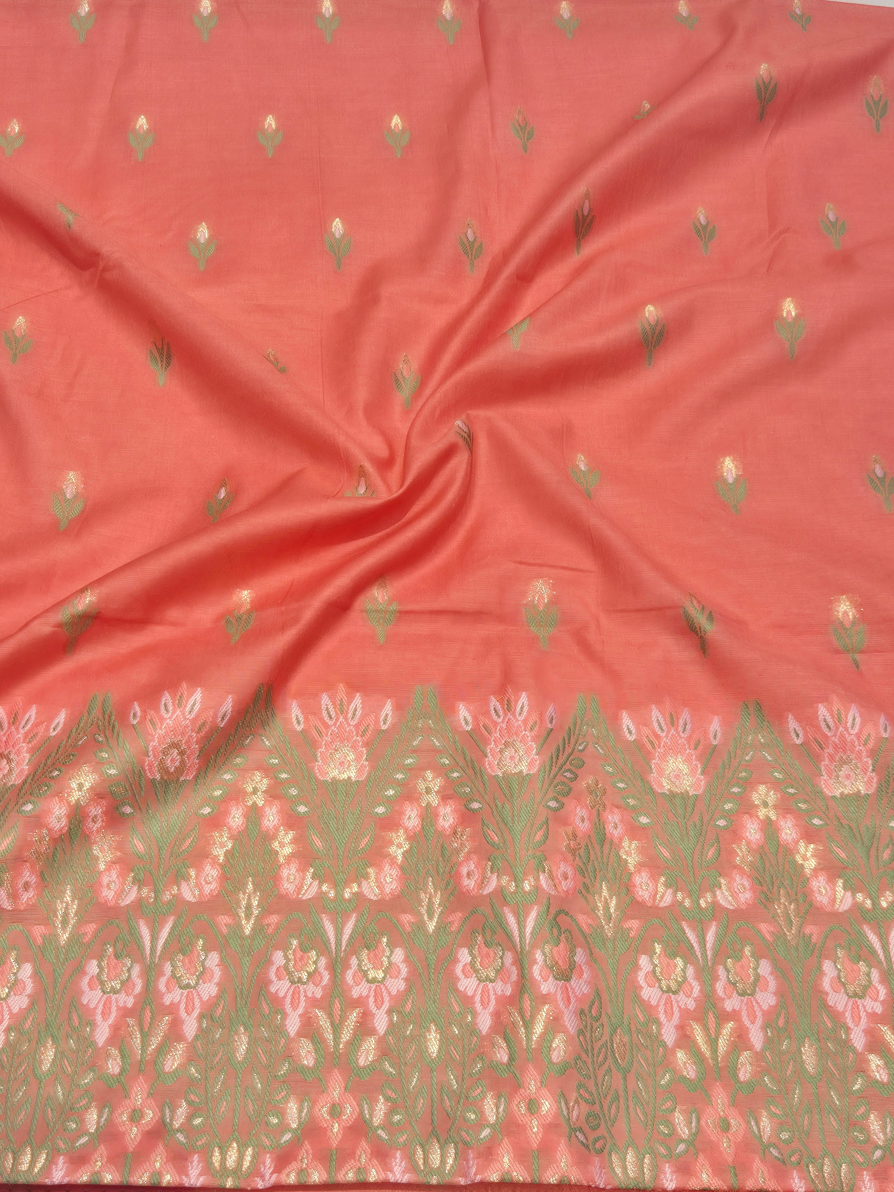 Banarasi Pure Cotton Suit Set - Peach