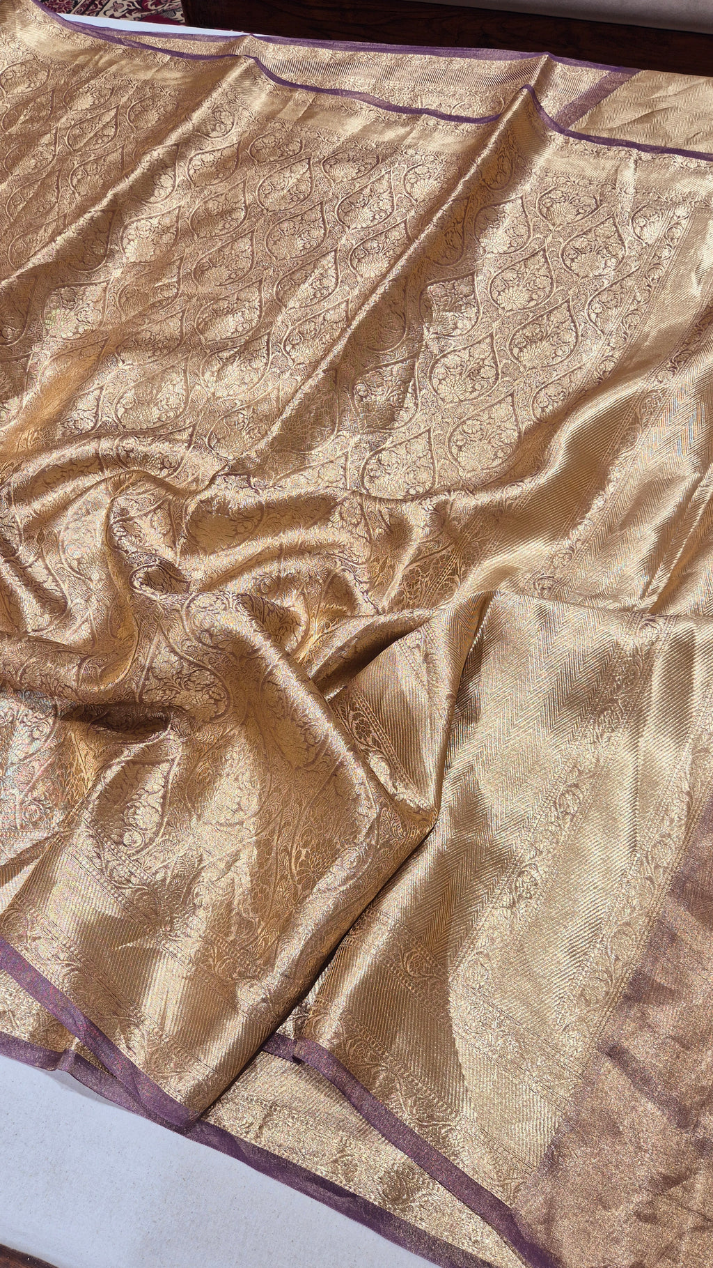 Plum Pure Tissue Silk Handloom Saree with Brocade