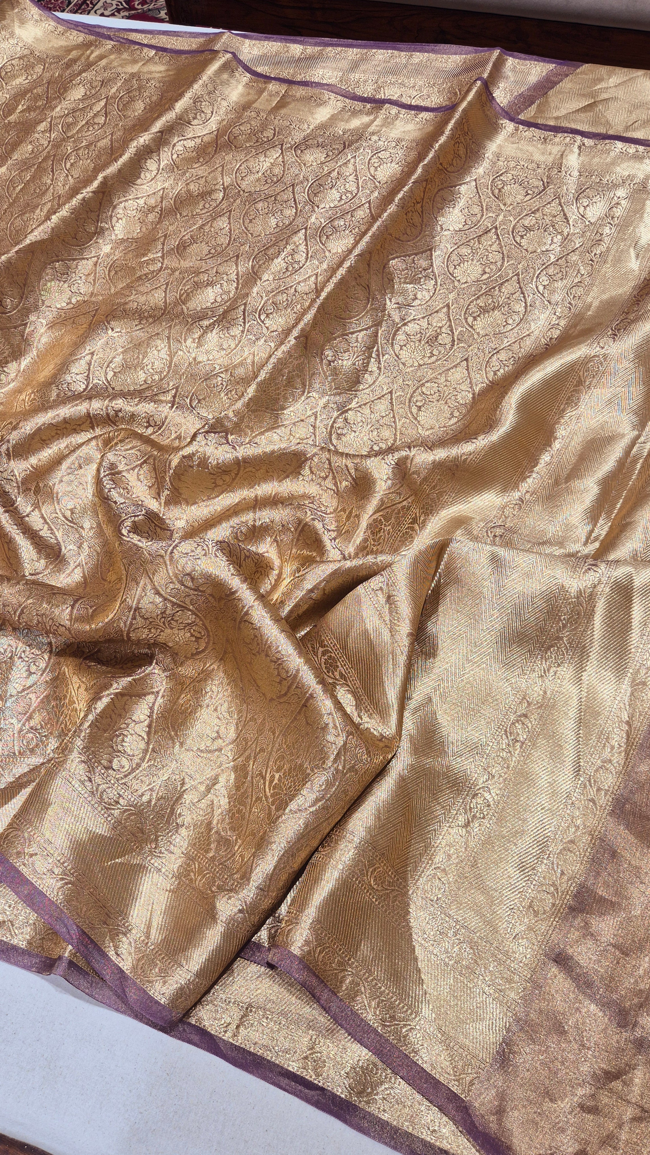 Plum Pure Tissue Silk Handloom Saree with Brocade