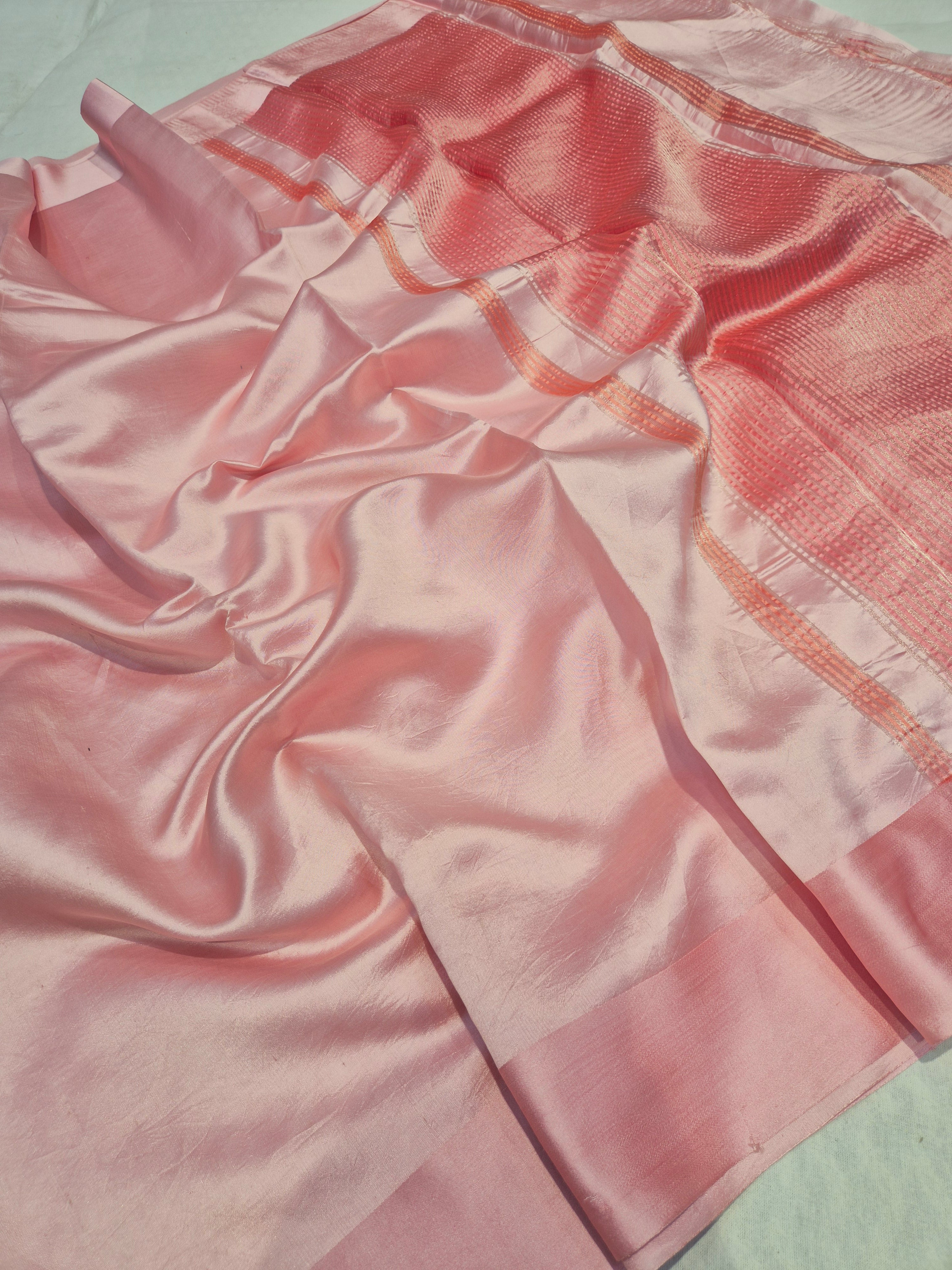 Soft Katan Blush Pink Saree