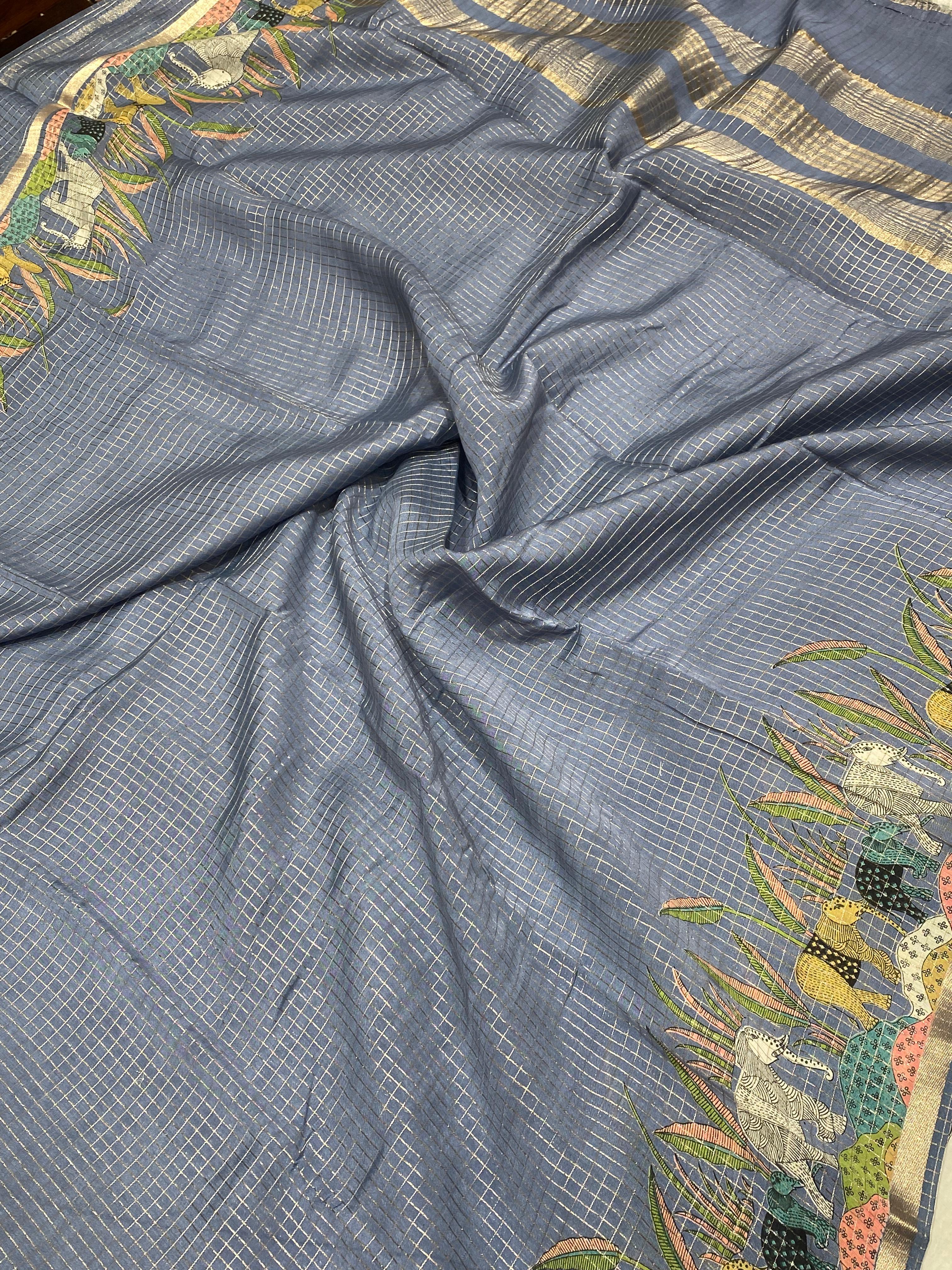 Semi Viscose Check Saree