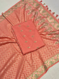 Banarasi Pure Cotton Suit Set - Peach