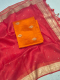 Handloom Pure Soft Katan Silk Suit - Orange