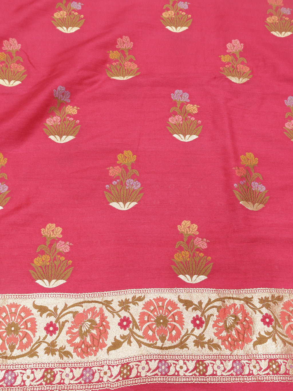 Pink Pure Moonga Silk Handloom Suit Set with Contrast Dupatta