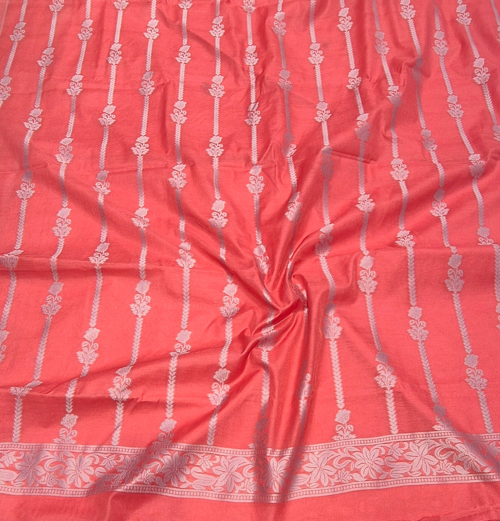 Banarasi Pure Cotton Suit Set - Carrot Pink