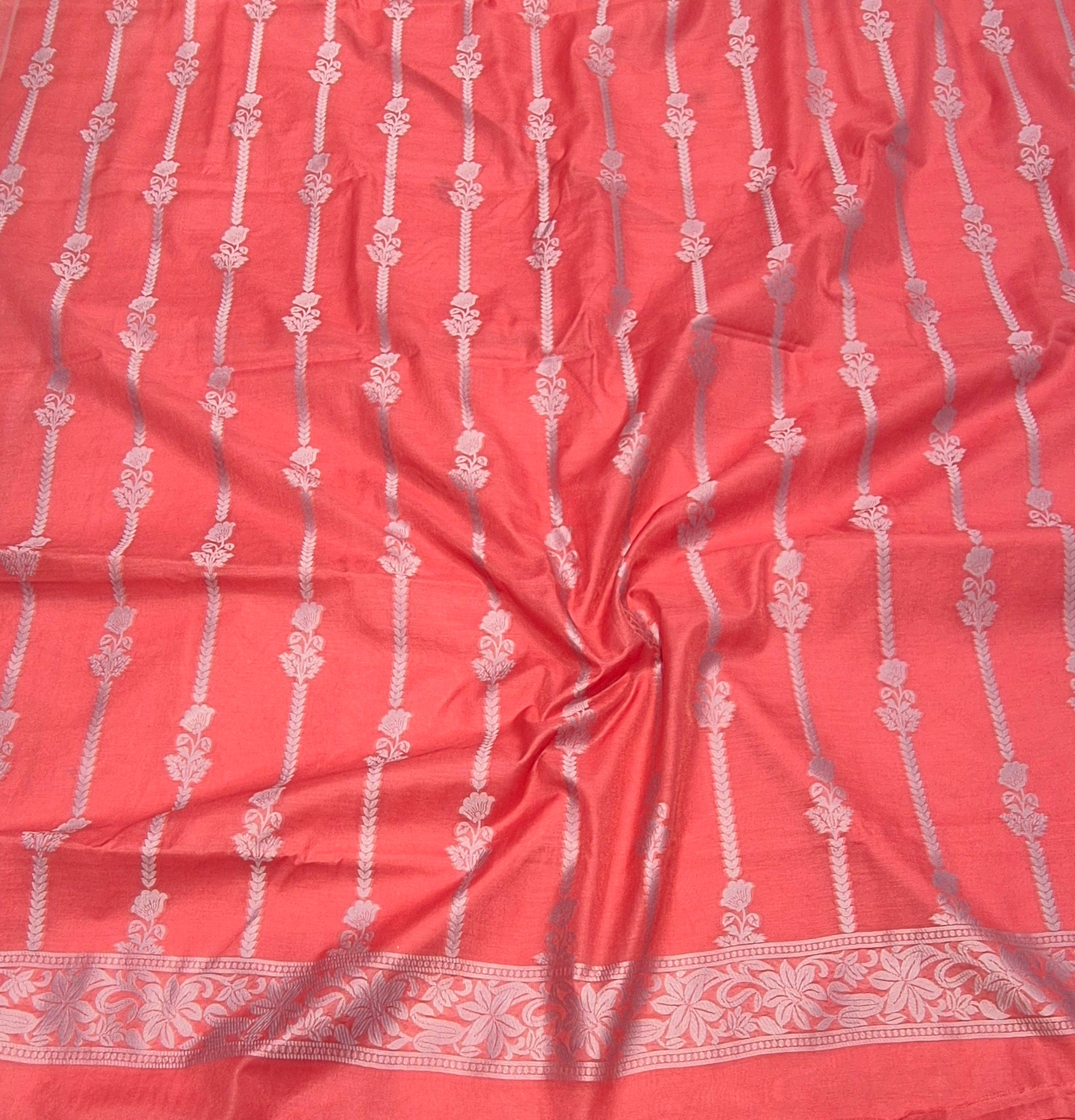 Banarasi Pure Cotton Suit Set - Carrot Pink