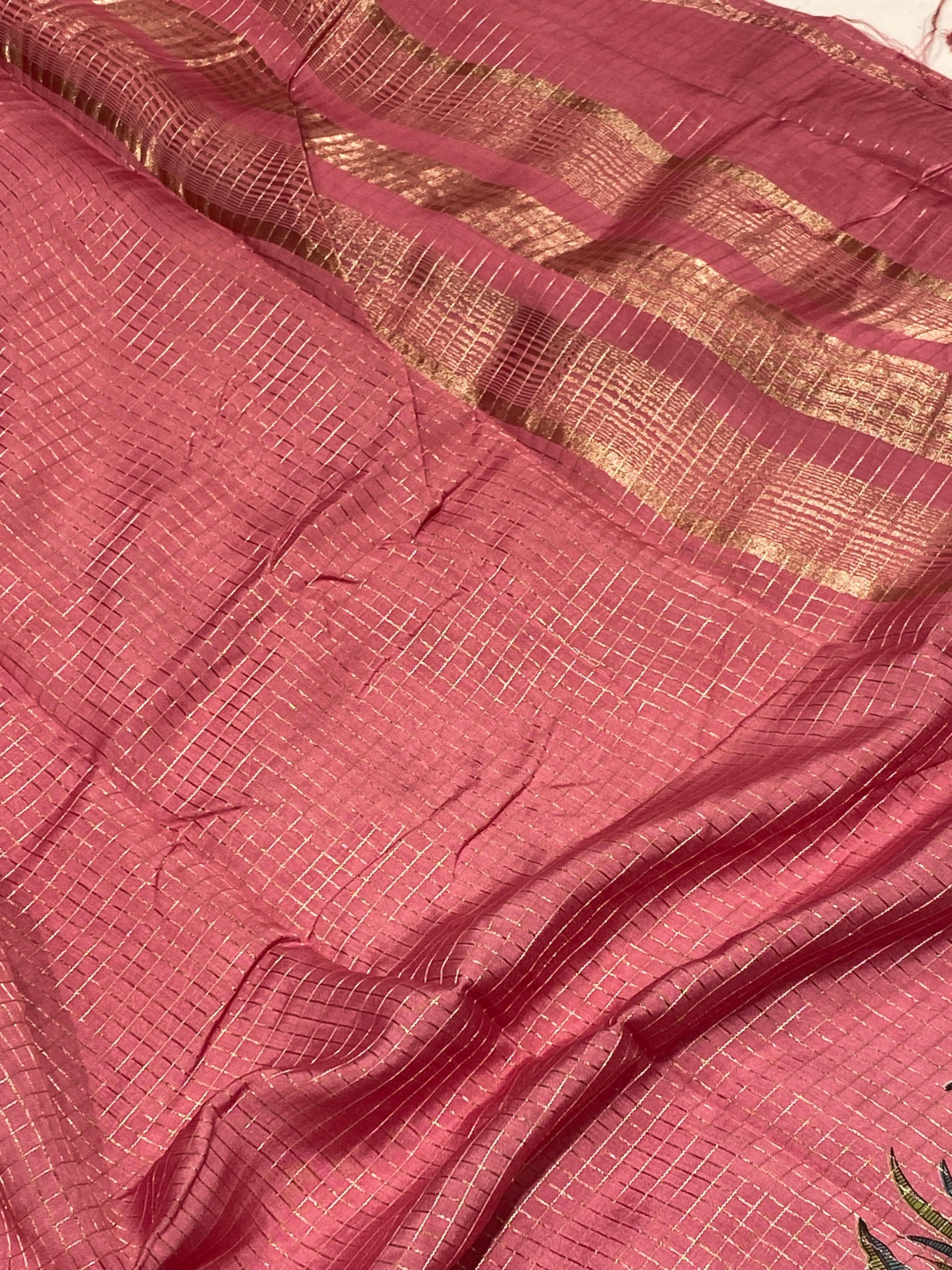 Semi Viscose Check Saree