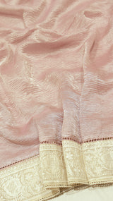 Handloom Crushed Tissue Saree With Cross- Stitched Border