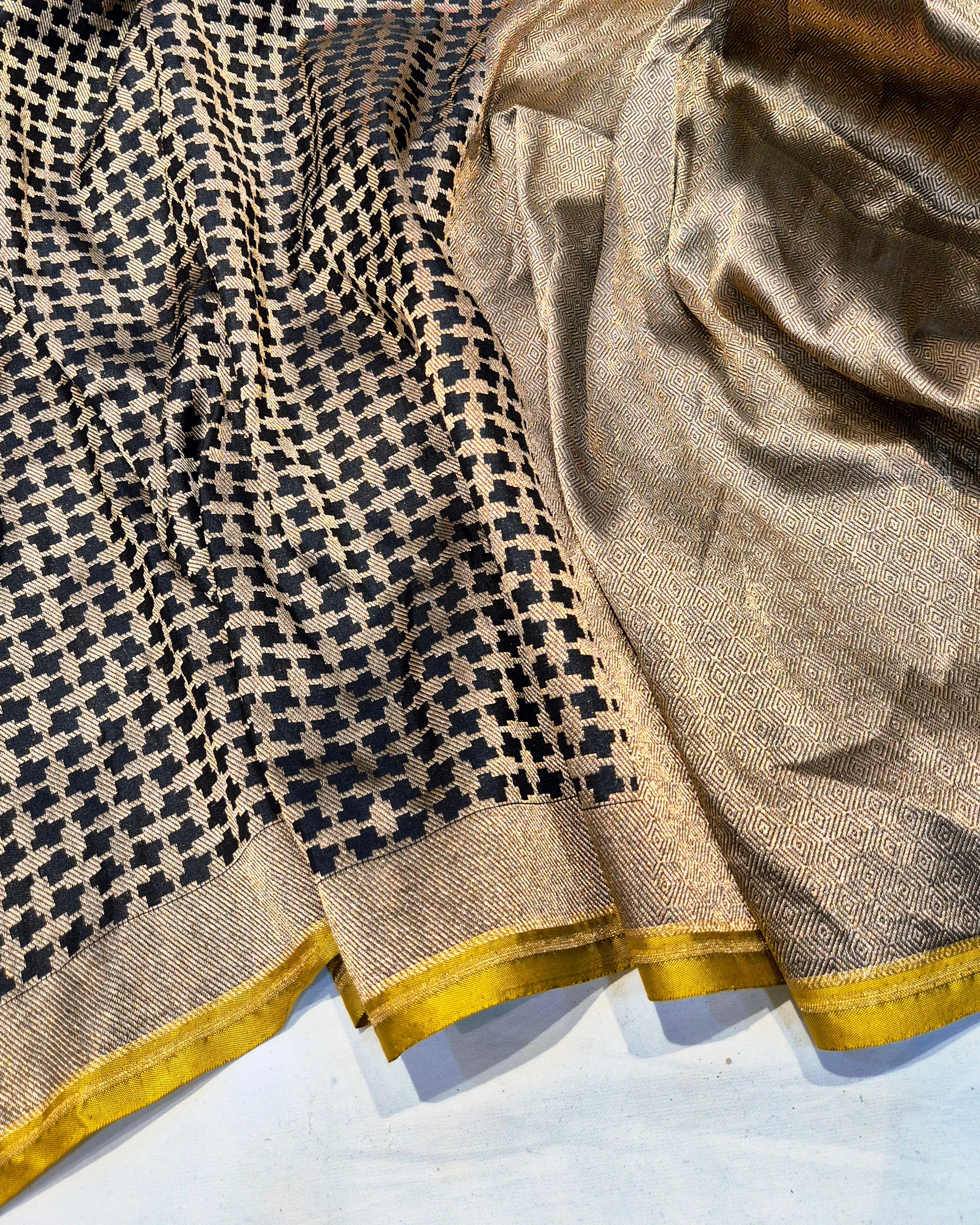 Handloom Houndstooth Inspired Saree In Pure Katan Silk