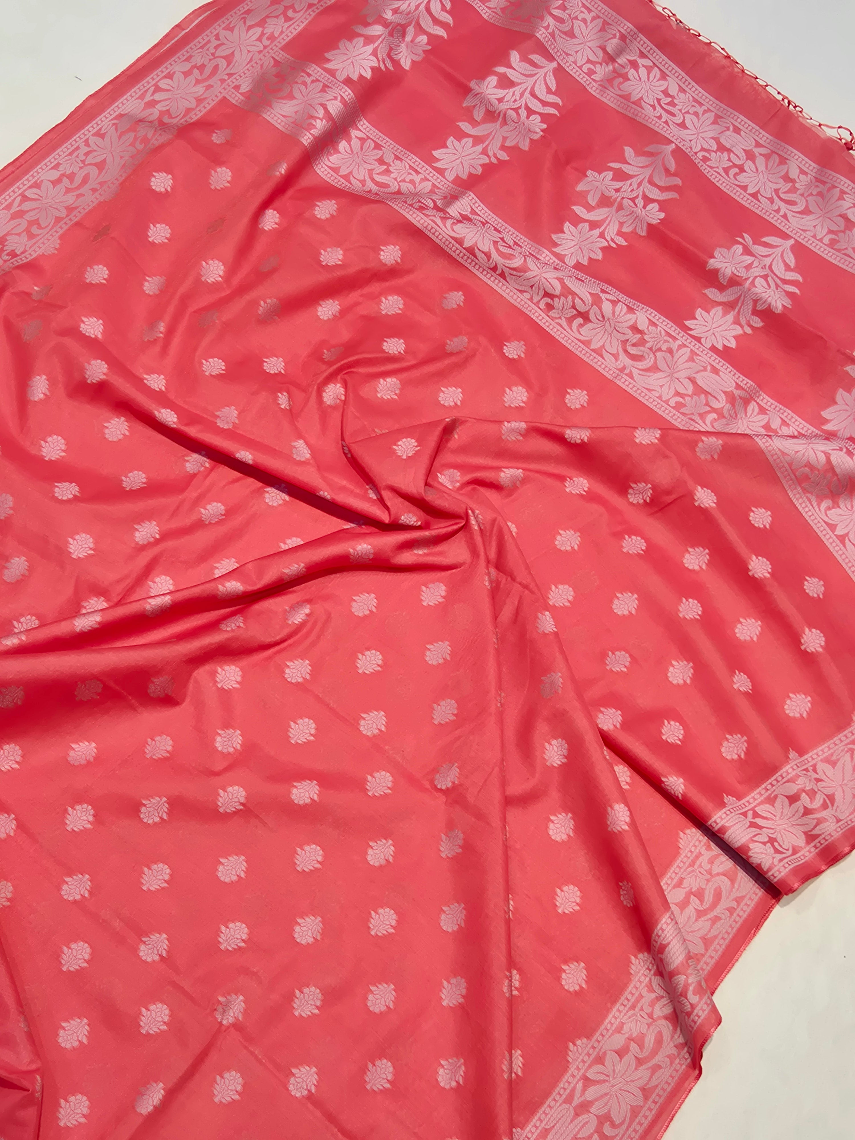 Banarasi Pure Cotton Suit Set - Carrot Pink