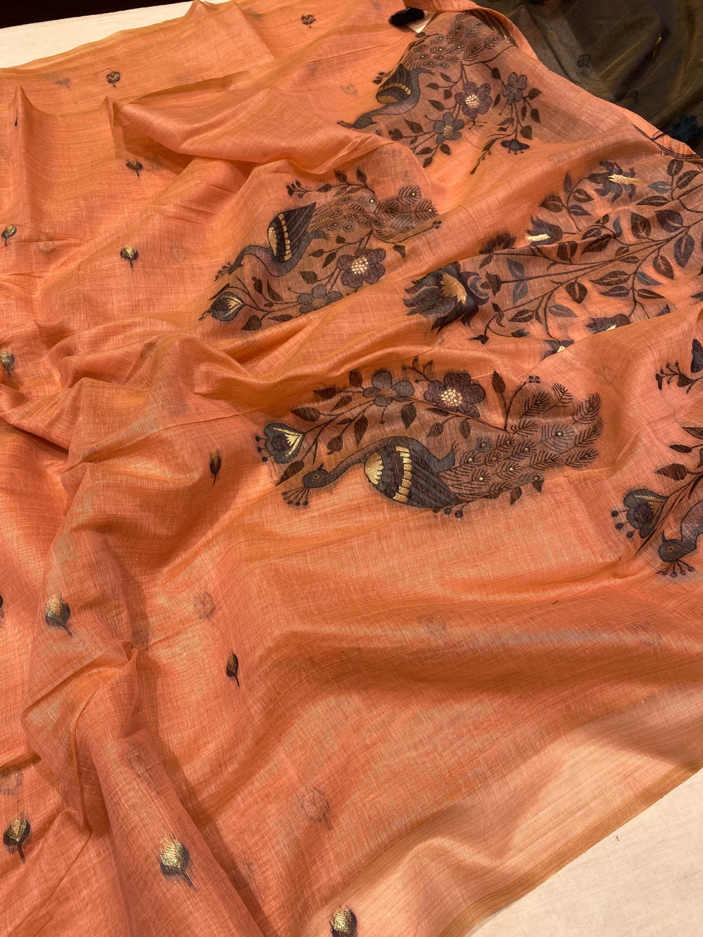Soft Peach Semi-Muslin Saree