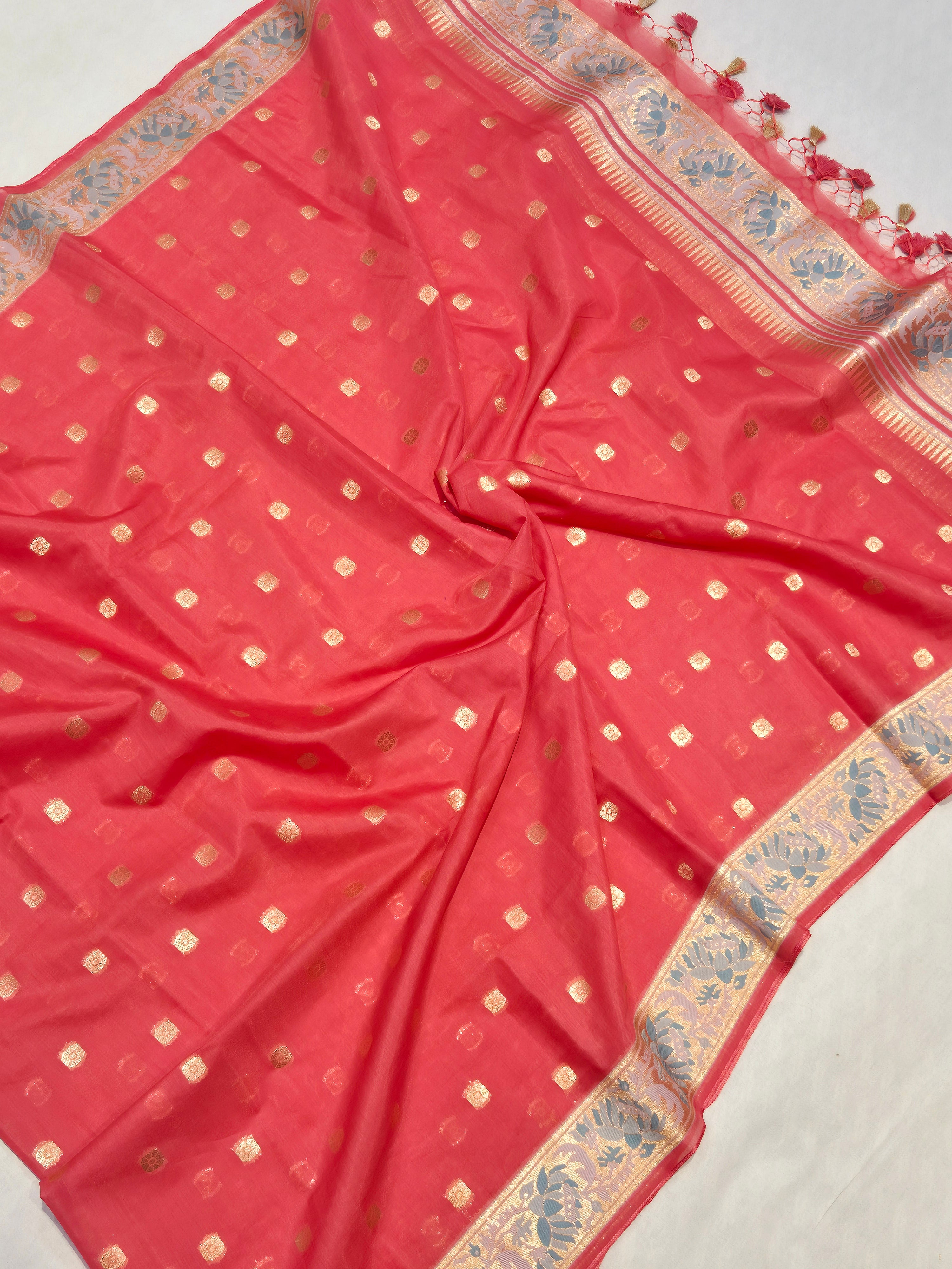 Banarasi Pure Cotton Suit Set - Peach