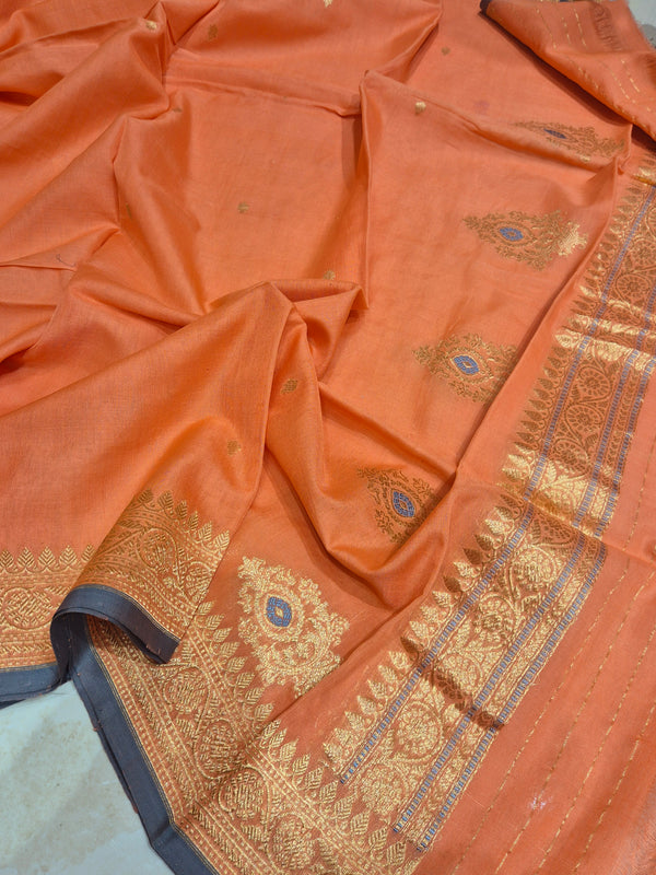 Handloom Moonga Silk Dupatta - Coral