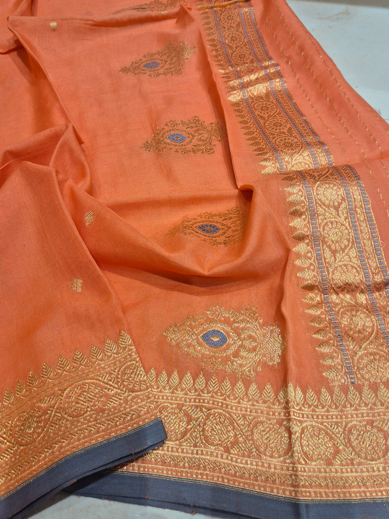 Handloom Moonga Silk Dupatta - Coral