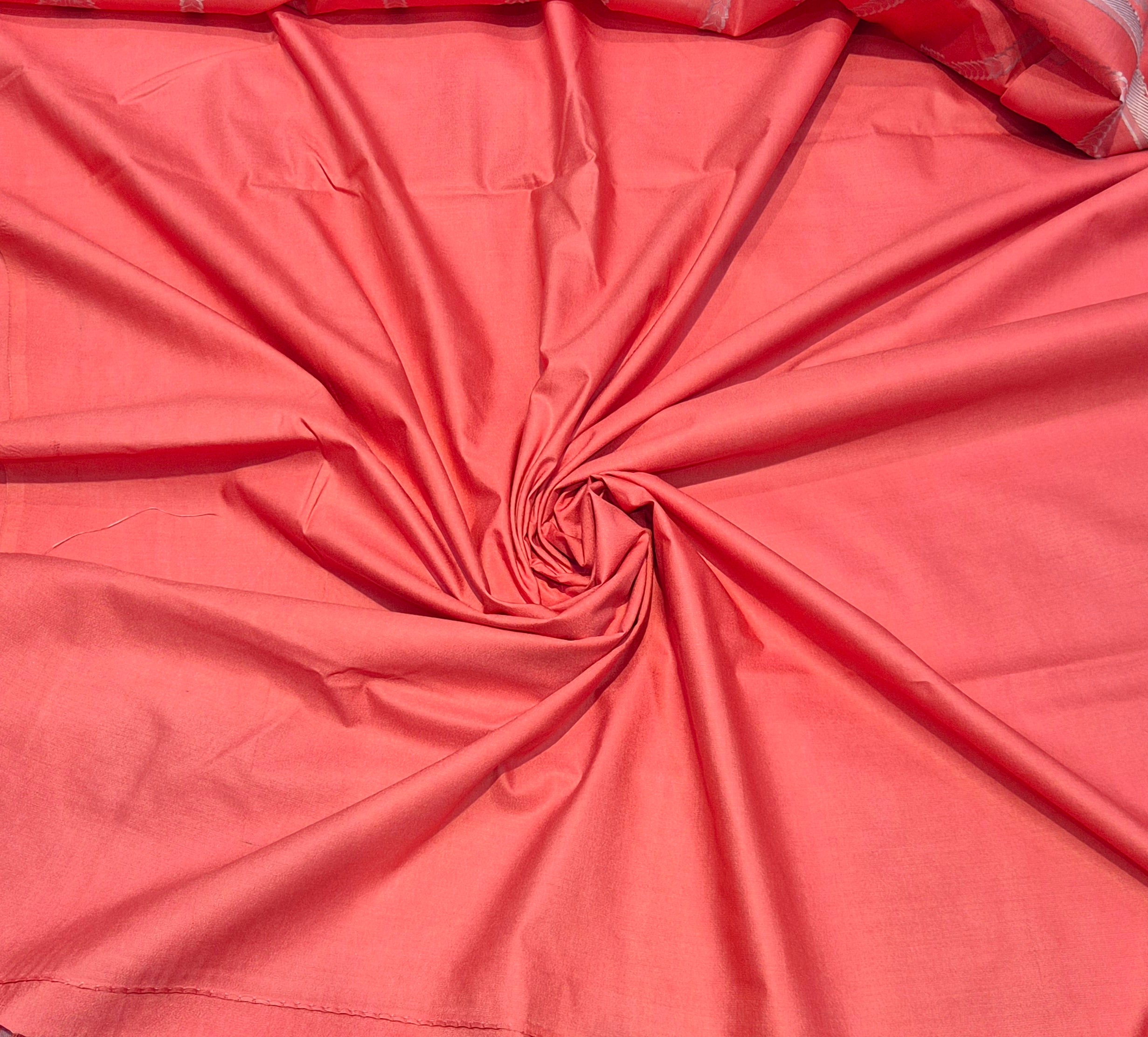 Banarasi Pure Cotton Suit Set - Carrot Pink