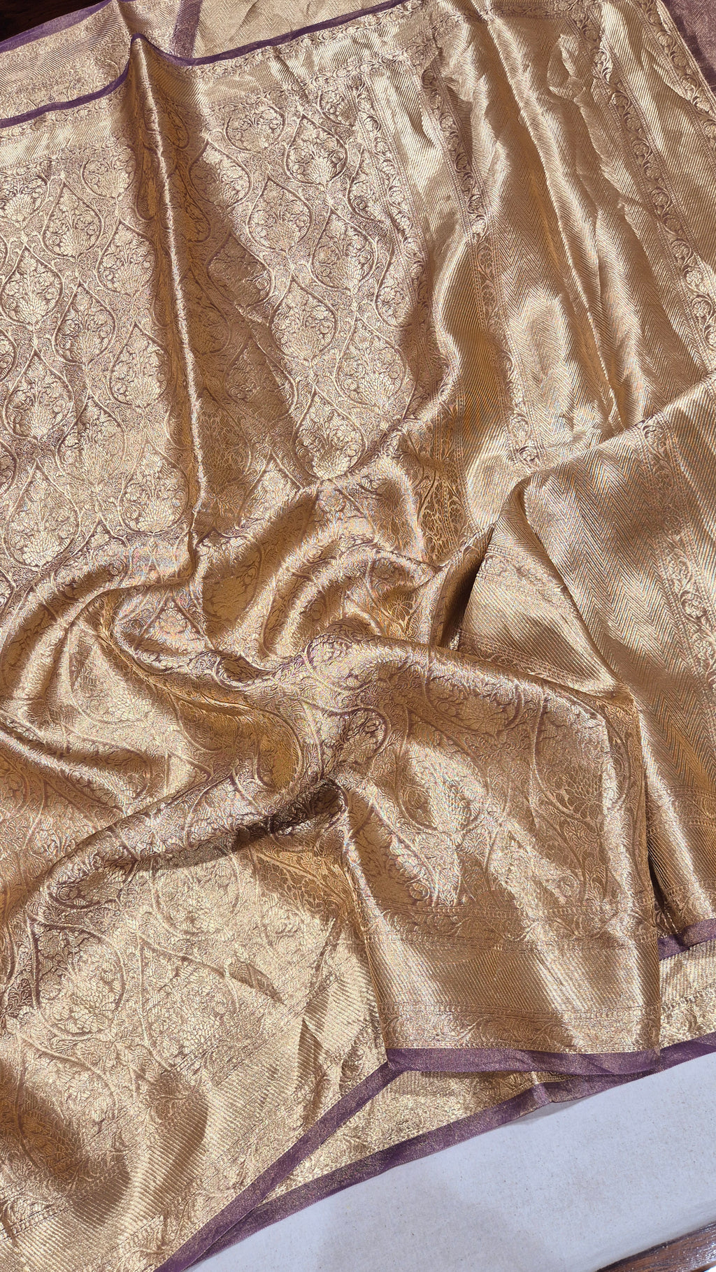 Plum Pure Tissue Silk Handloom Saree with Brocade