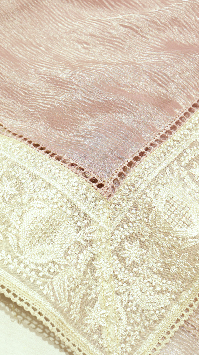 Handloom Crushed Tissue Saree With Cross- Stitched Border