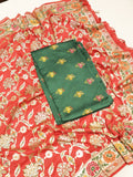 Green Pure Moonga Silk Handloom Suit Set with Contrast Dupatta