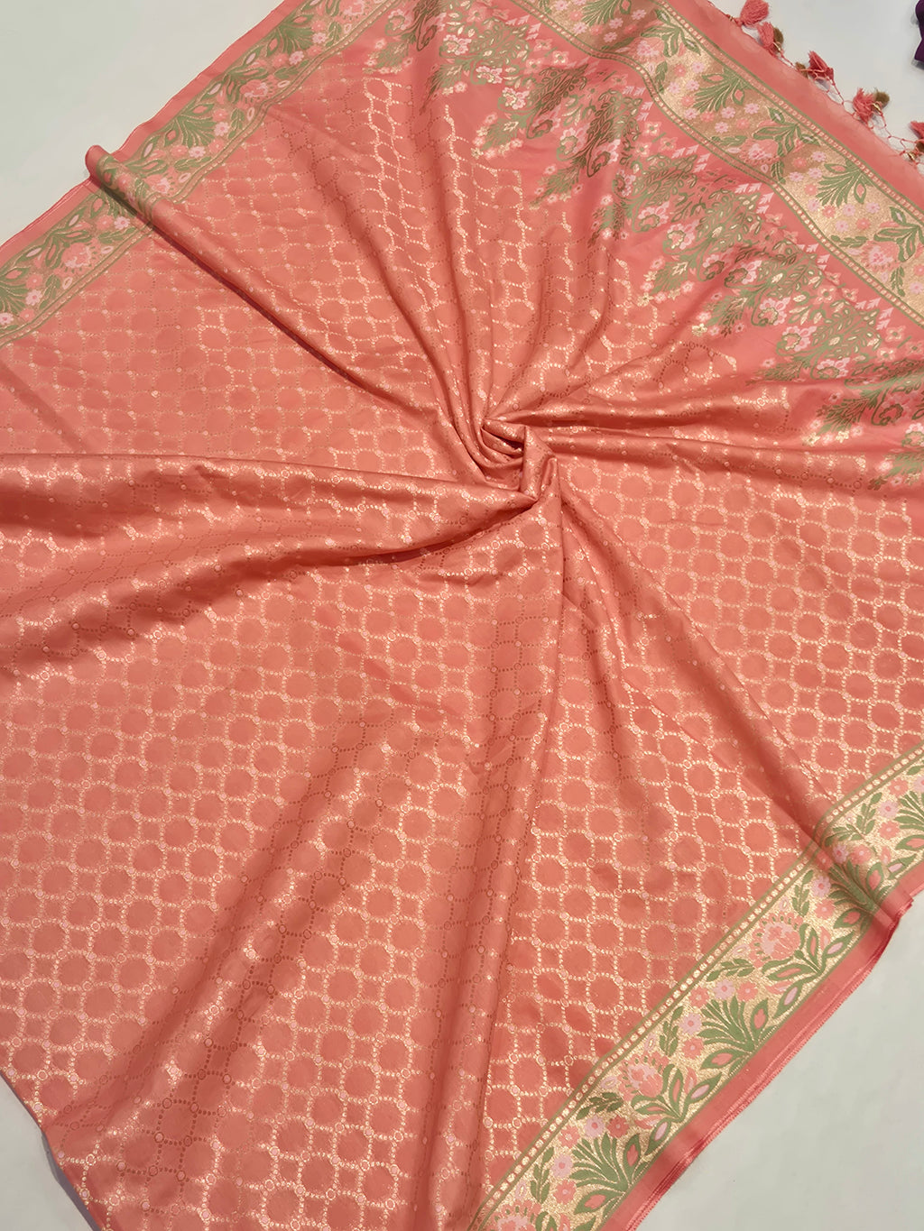 Banarasi Pure Cotton Suit Set - Peach