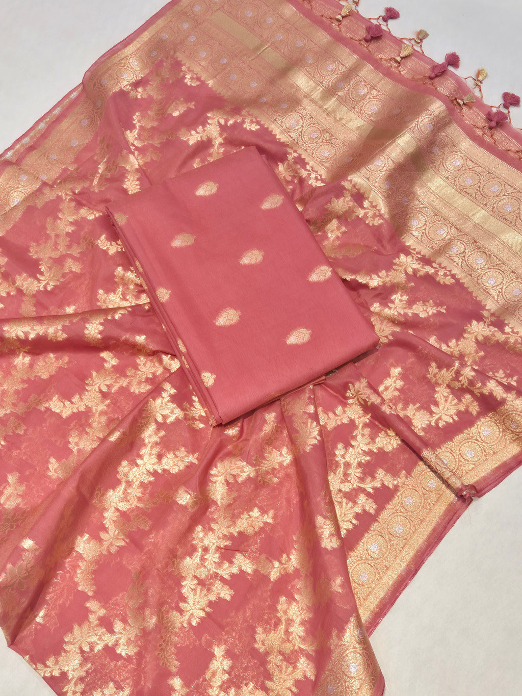 Banarasi Pure Cotton Suit Set - Onion Pink