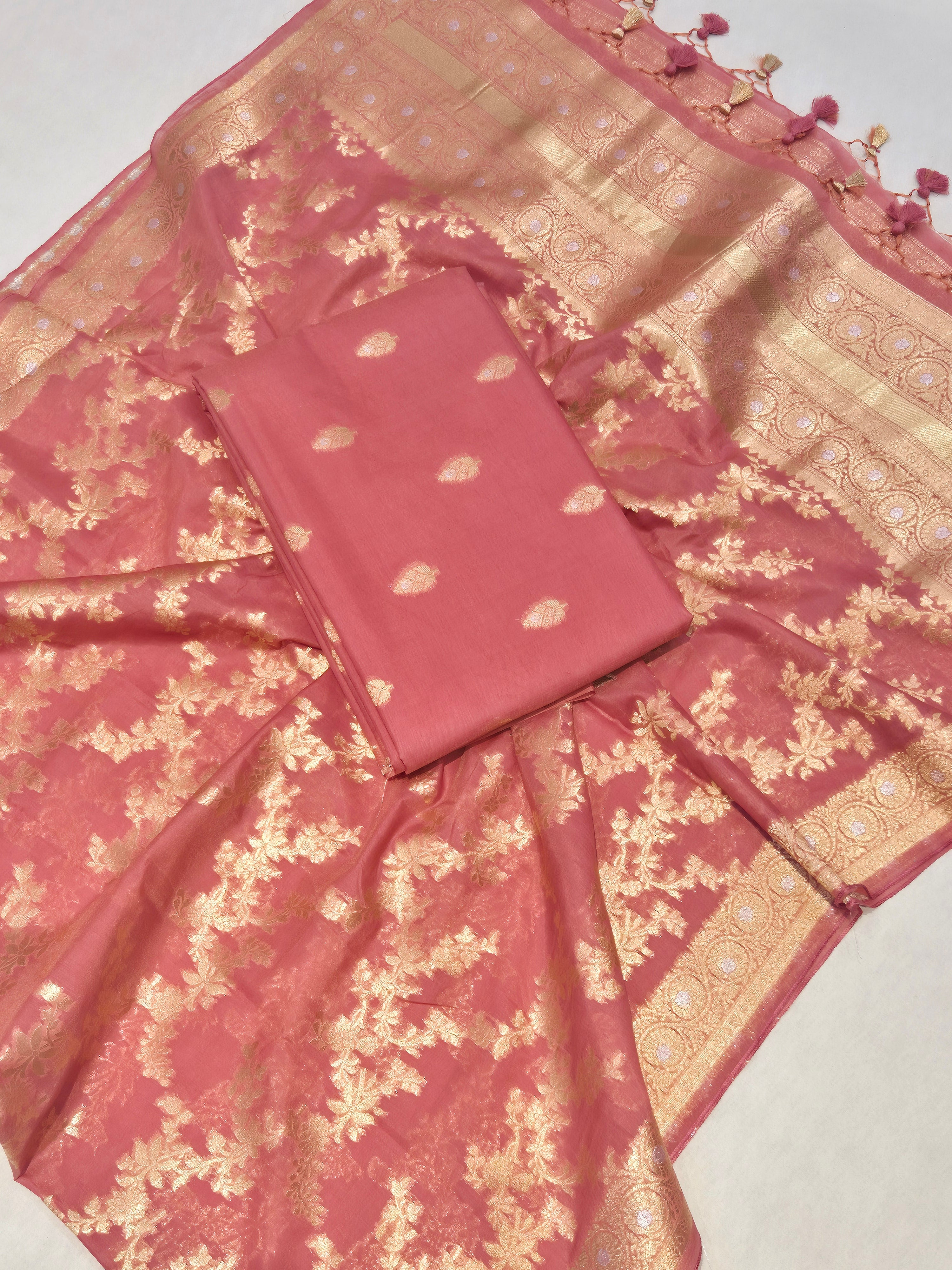 Banarasi Pure Cotton Suit Set - Onion Pink