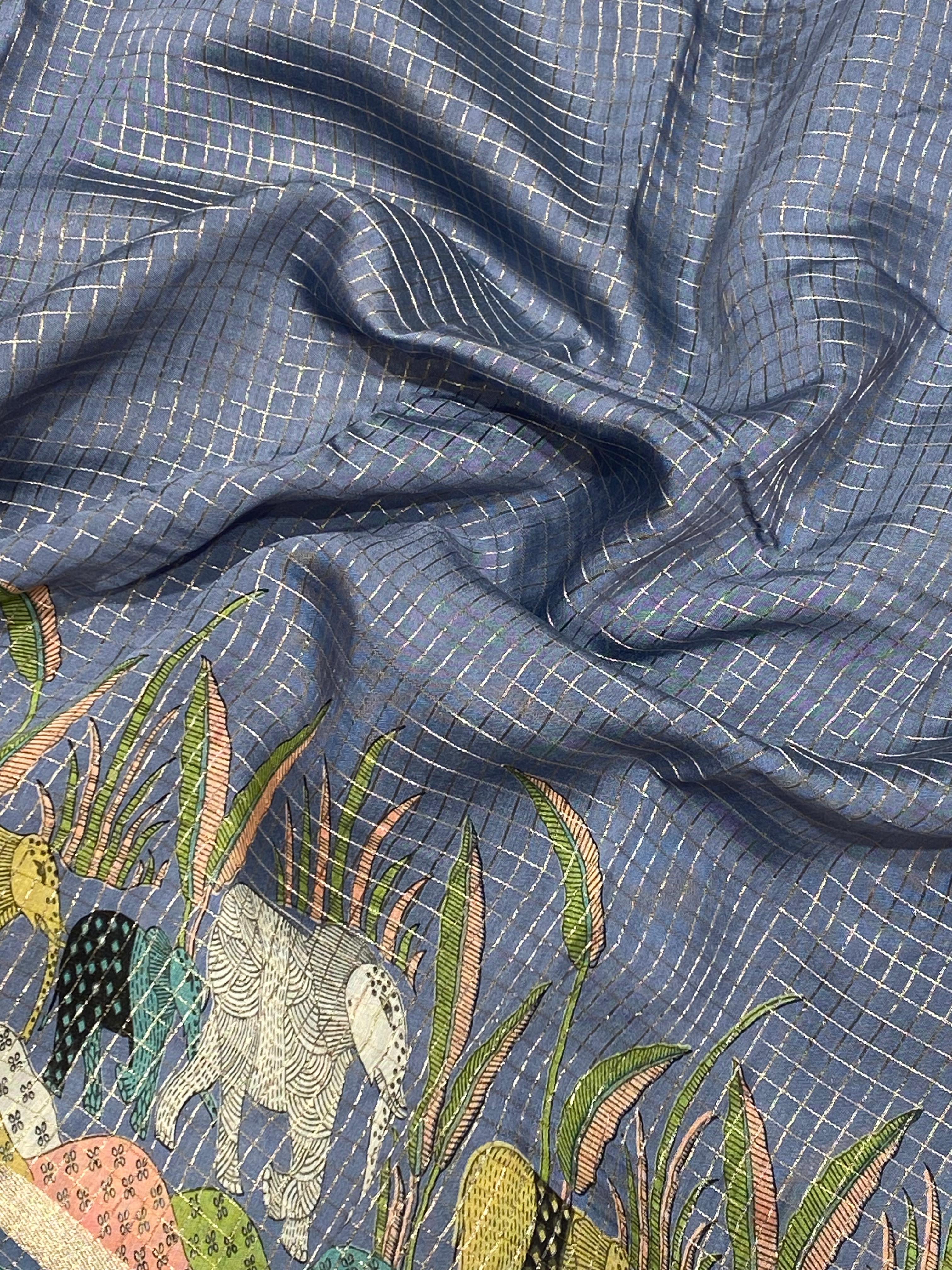 Semi Viscose Check Saree