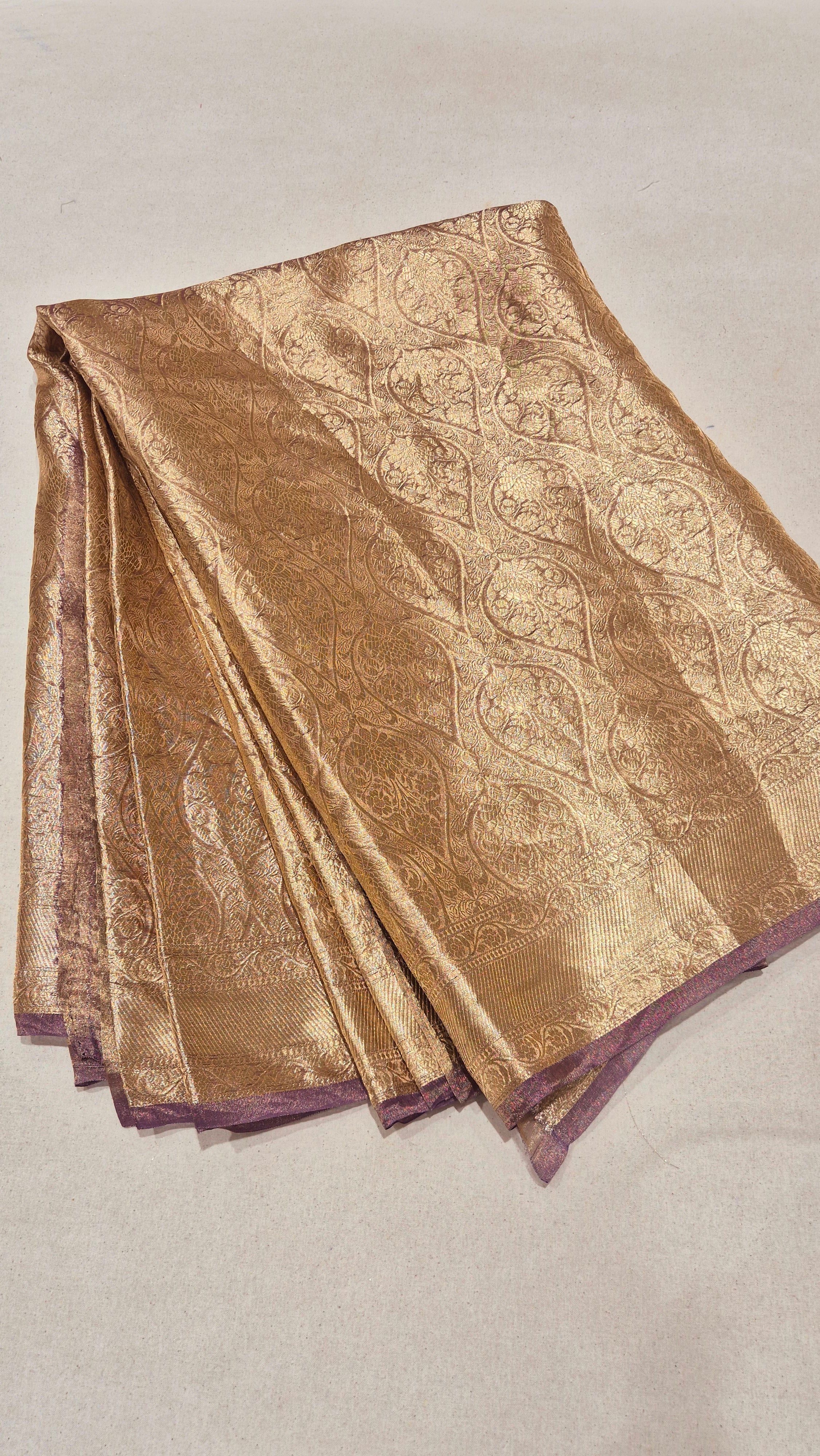 Plum Pure Tissue Silk Handloom Saree with Brocade