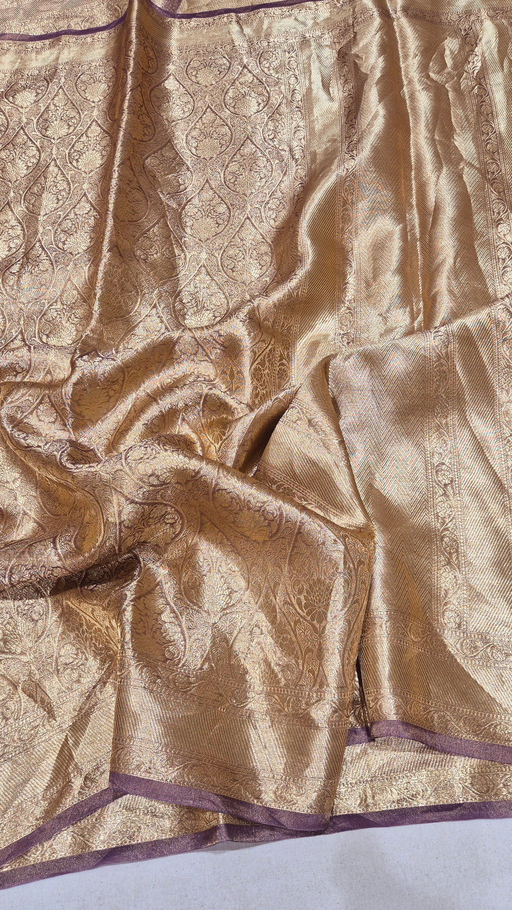 Plum Pure Tissue Silk Handloom Saree with Brocade