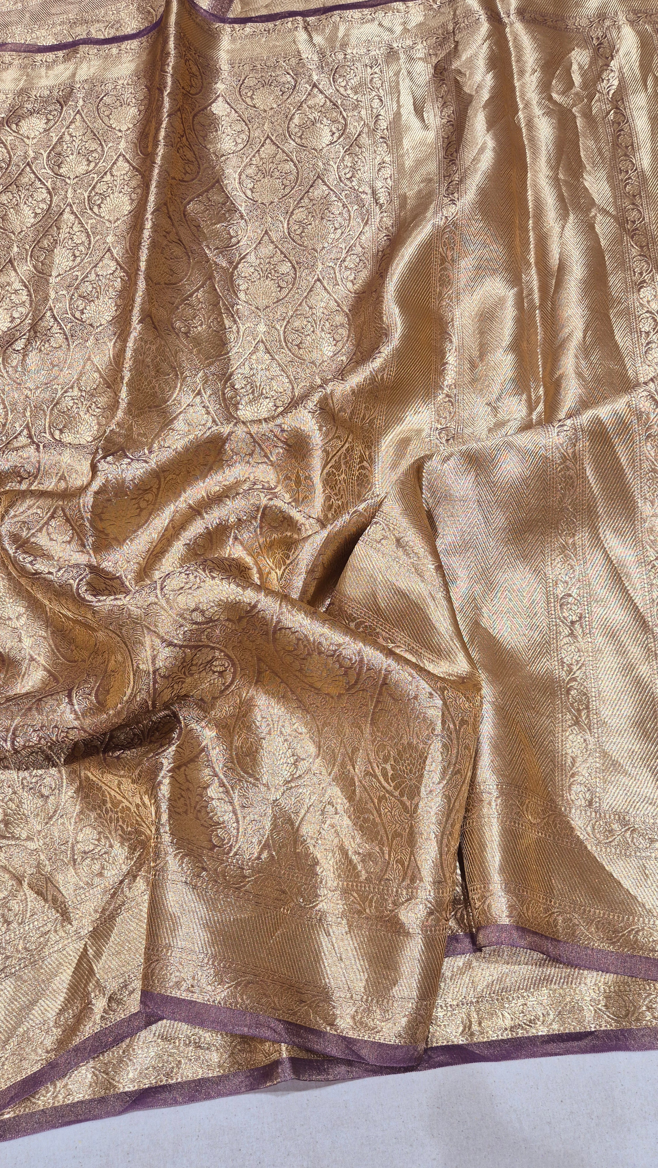 Plum Pure Tissue Silk Handloom Saree with Brocade