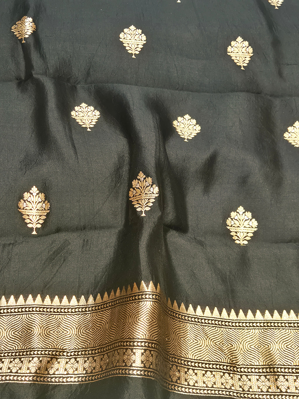 Handloom Pure Soft Katan Silk Suit - Black