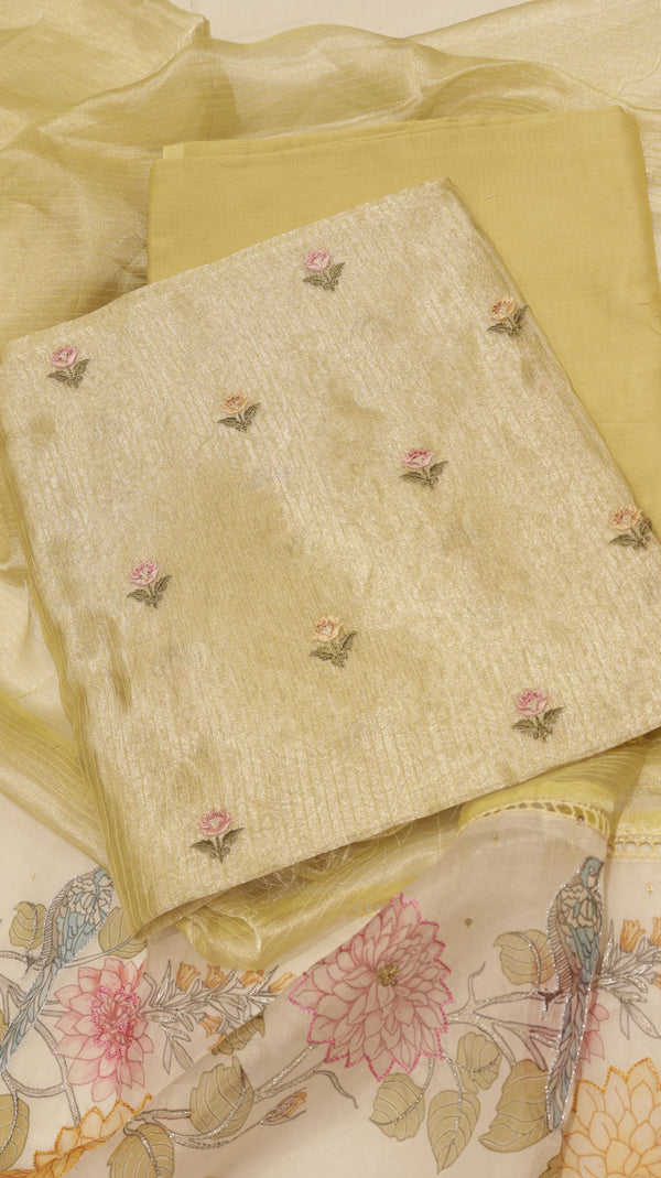 Hand Embroidered Banarasi Tissue Silk Suit