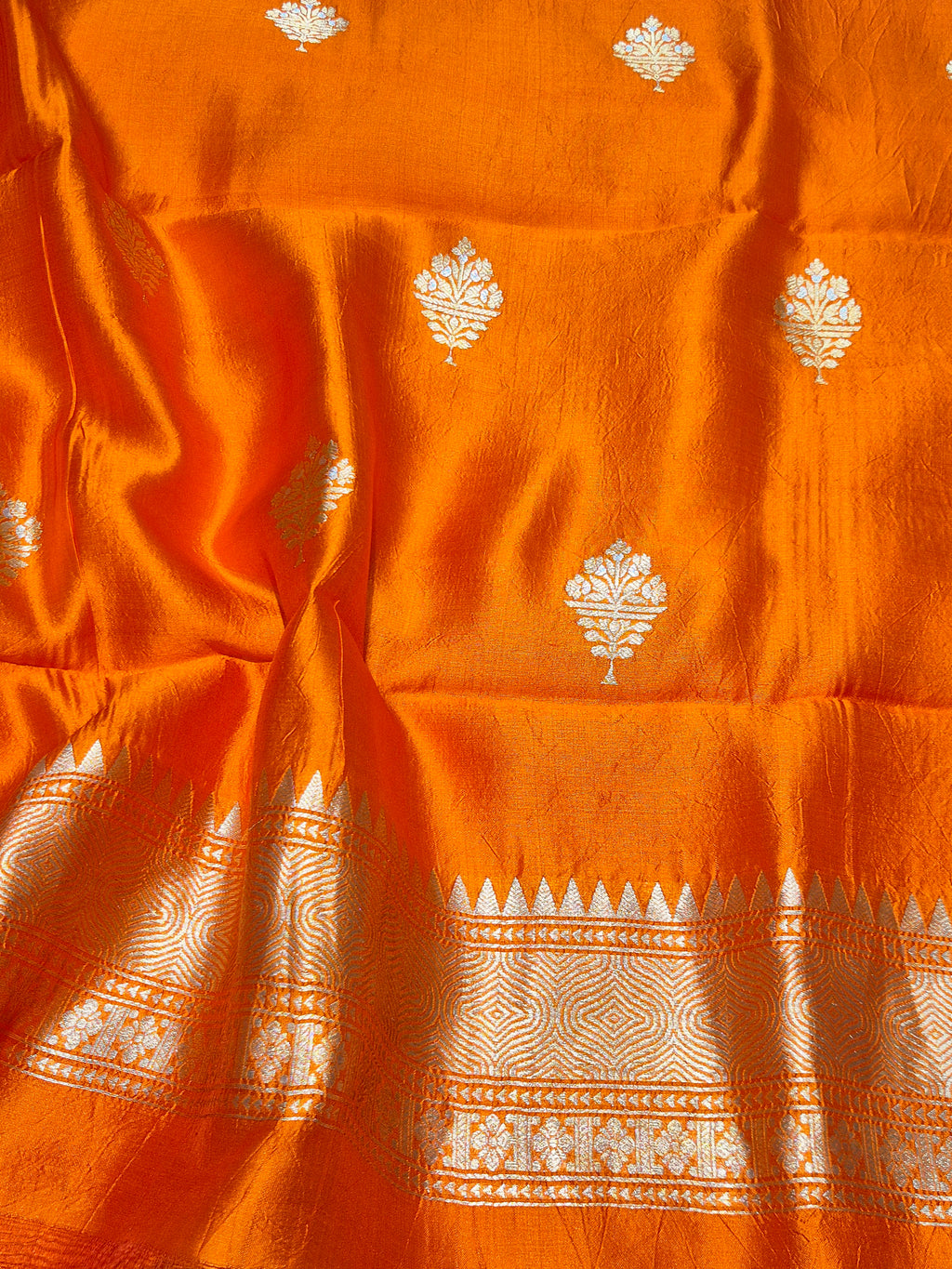 Handloom Pure Soft Katan Silk Suit - Orange