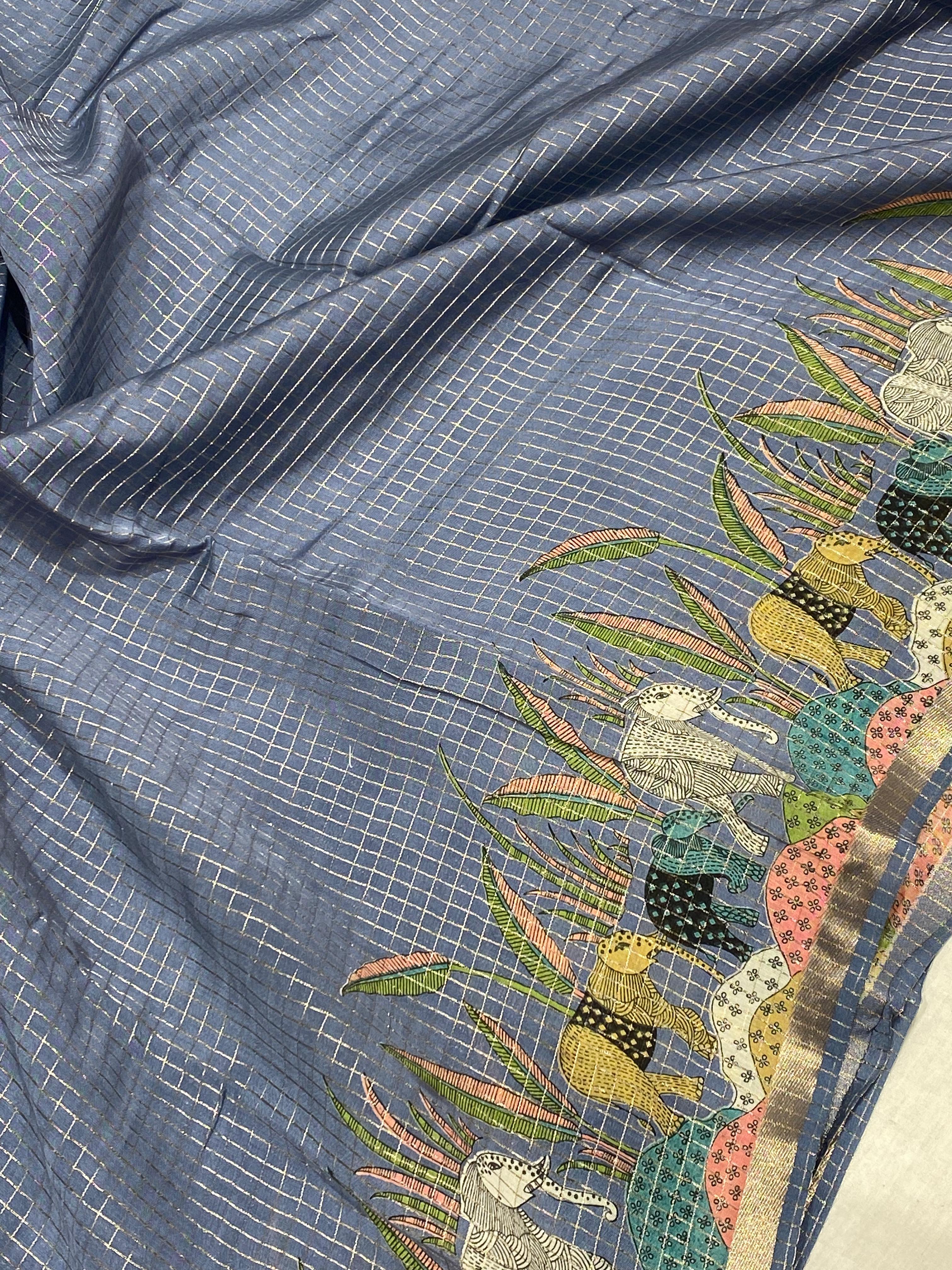 Semi Viscose Check Saree