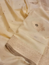 Handloom Moonga Silk Dupatta - Cream with Olive Border