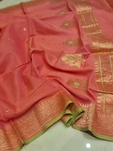 Handloom Moonga Silk Dupatta - Candy Pink with Parrot Green Border