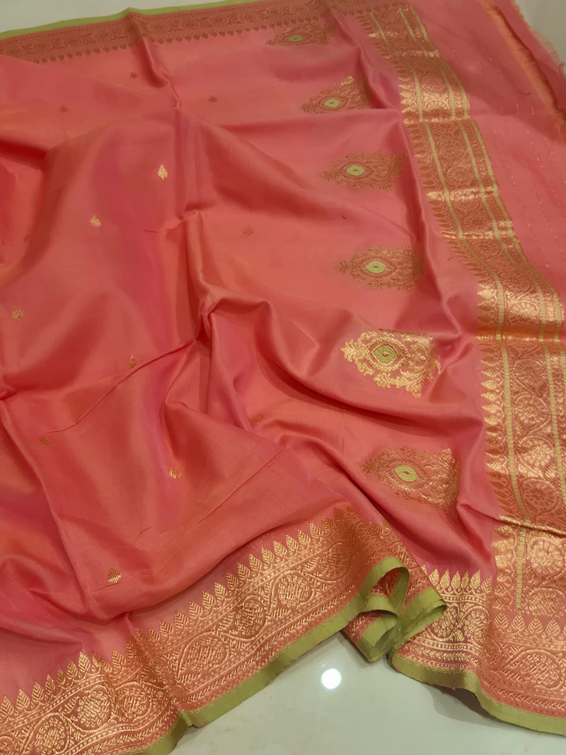 Handloom Moonga Silk Dupatta - Candy Pink with Parrot Green Border