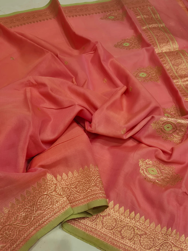Handloom Moonga Silk Dupatta - Candy Pink with Parrot Green Border