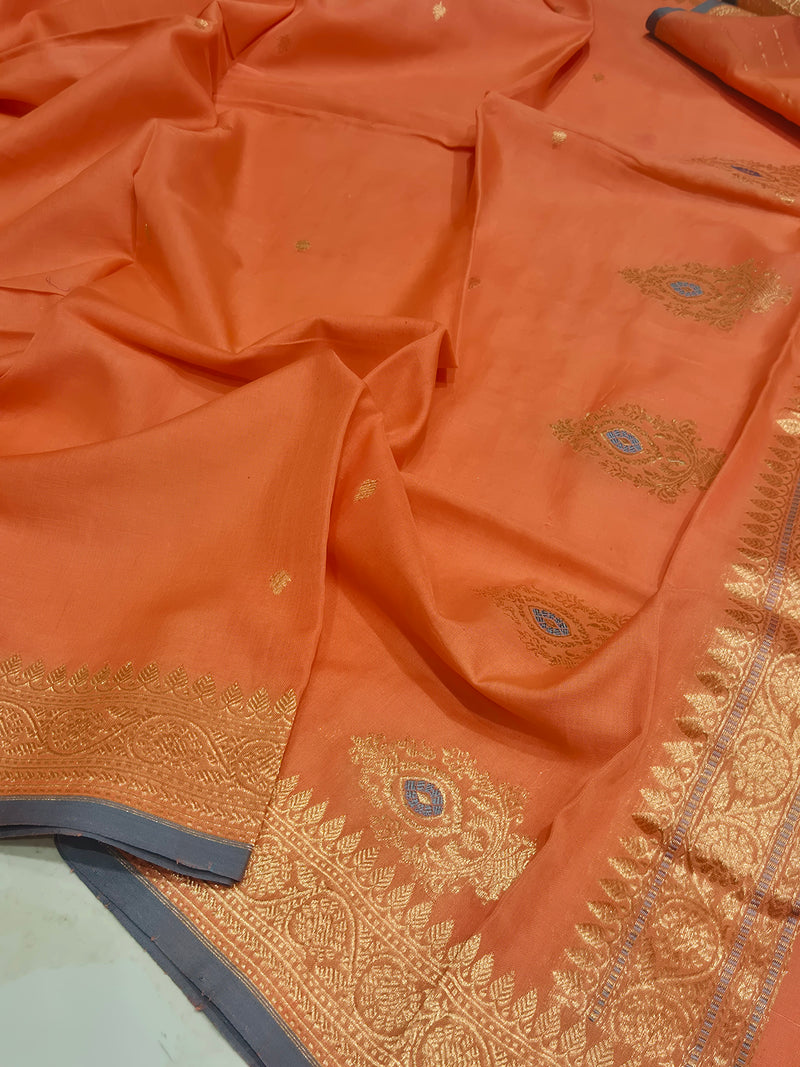 Handloom Moonga Silk Dupatta - Coral