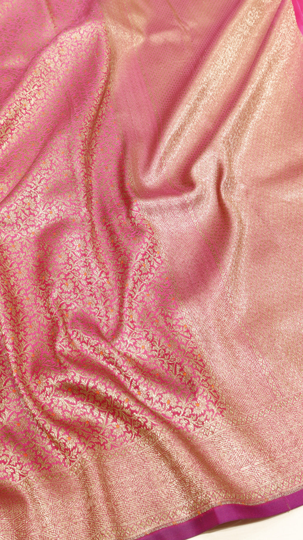 Antique Brocade Katan Silk Saree - Raspberry Pink