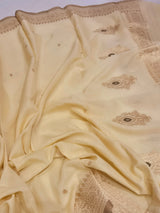 Handloom Moonga Silk Dupatta - Cream with Olive Border