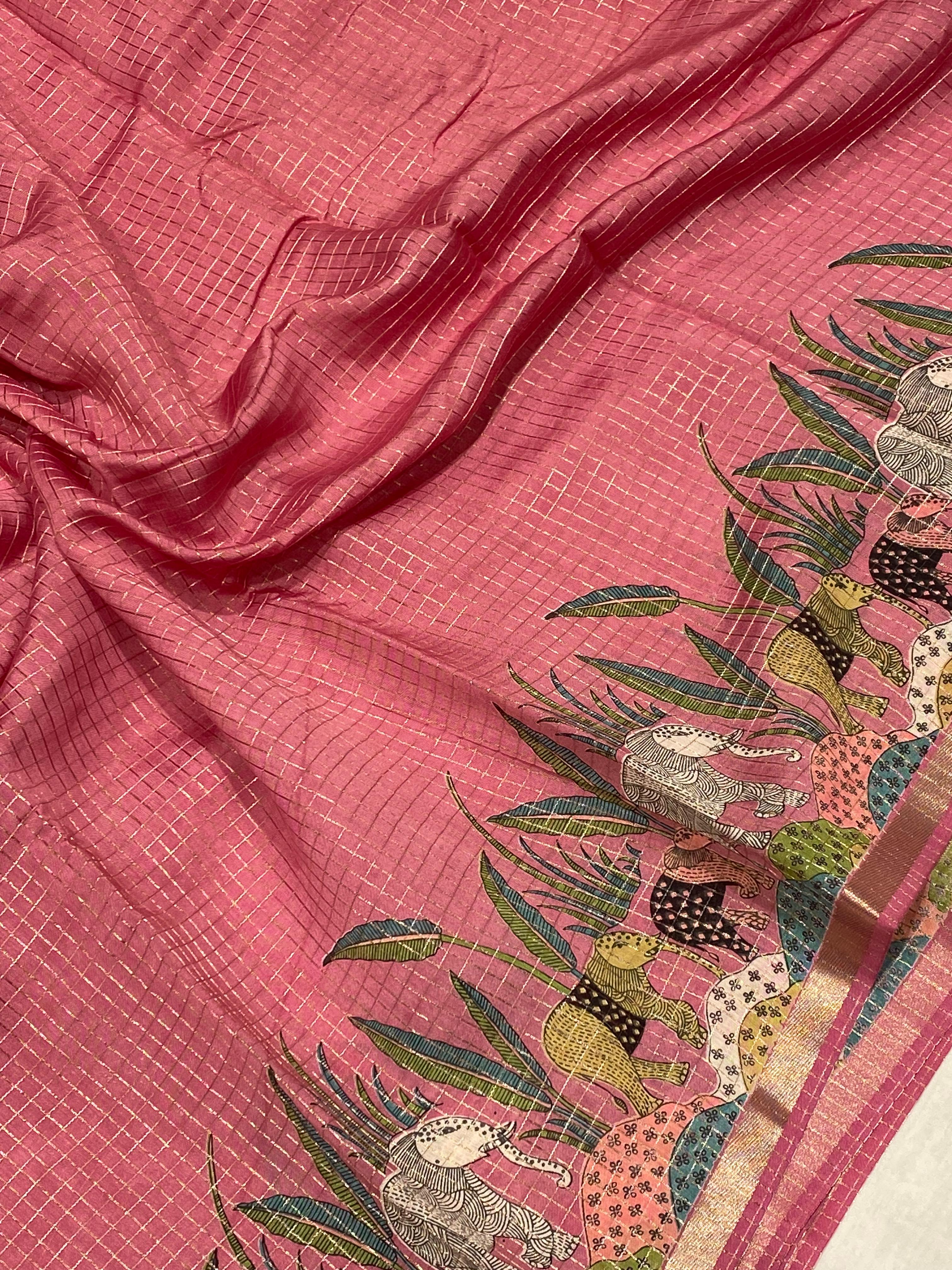 Semi Viscose Check Saree