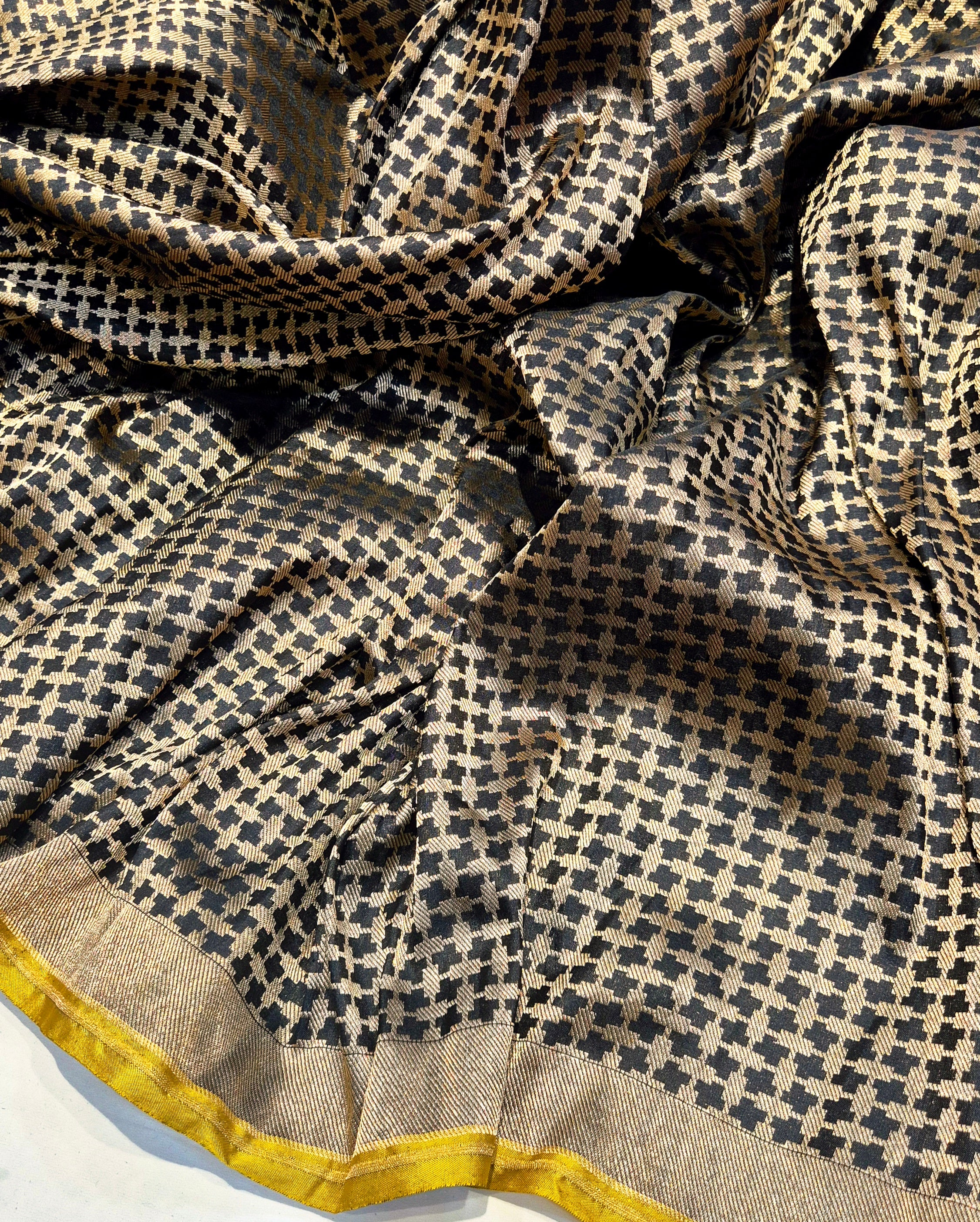 Pre Order - Handloom Houndstooth Inspired Saree In Pure Katan Silk