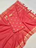 Banarasi Pure Cotton Suit Set - Carrot Red